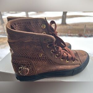 Apple Bottoms Brown Snake-Embossed High Top Sneakers